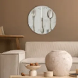 Zilver - Bestek - Hout Akoestische PET Vilt - Rond klein -sfeer1