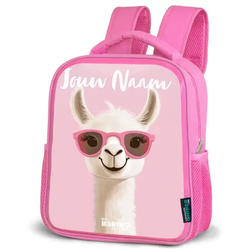 Lama - Wit - Zonnebril - Wimpers Kinderrugzak - Roze middel -schuin