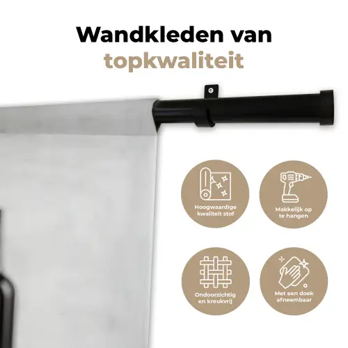 Wijnflessen - Zwart - Minimalistisch Wandkleed katoen klein -sfeer2