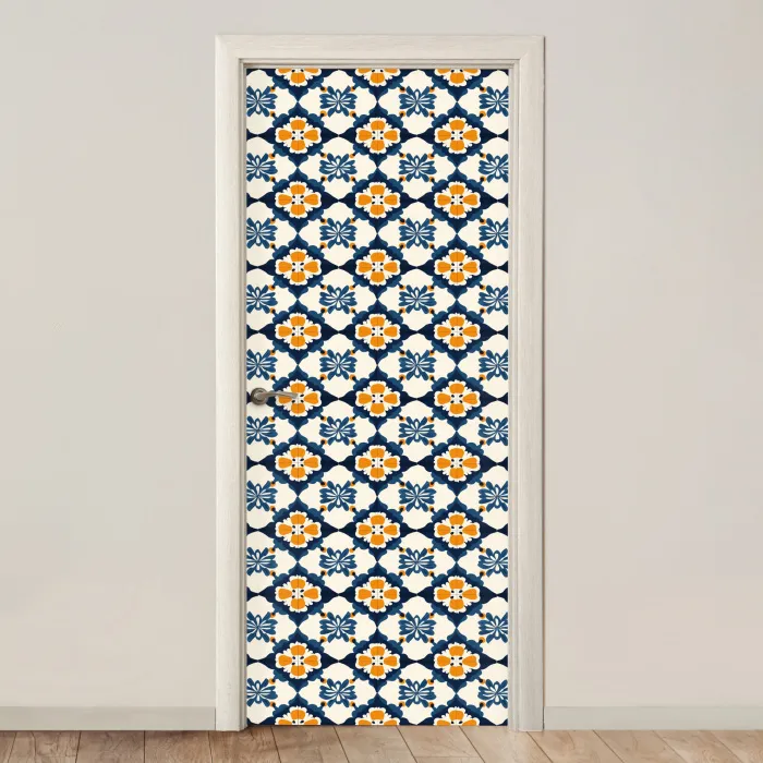 Klassiek - Geometrisch - Blauw deurposter klein 289 -3d_beige