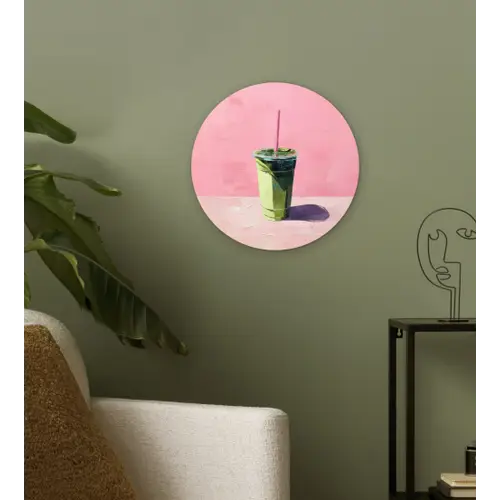 Beker - Rietje - Minimalistisch - Groen Wandcirkel plexiglas klein -sfeer3