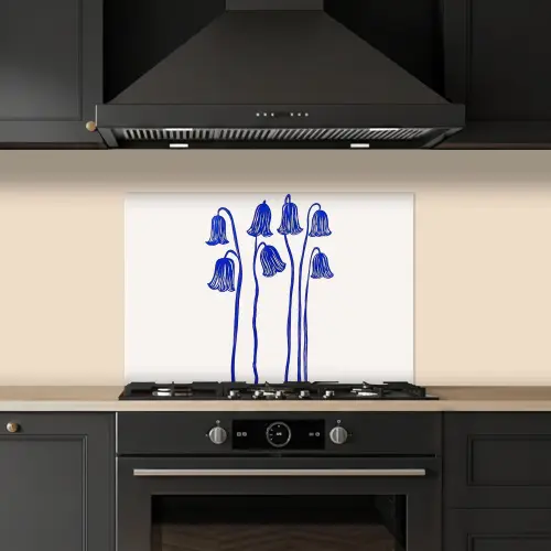 Bloemen - Blauw - Lijnen - Bloemblaadjes keuken achterwand spatscherm klein -sfeer1