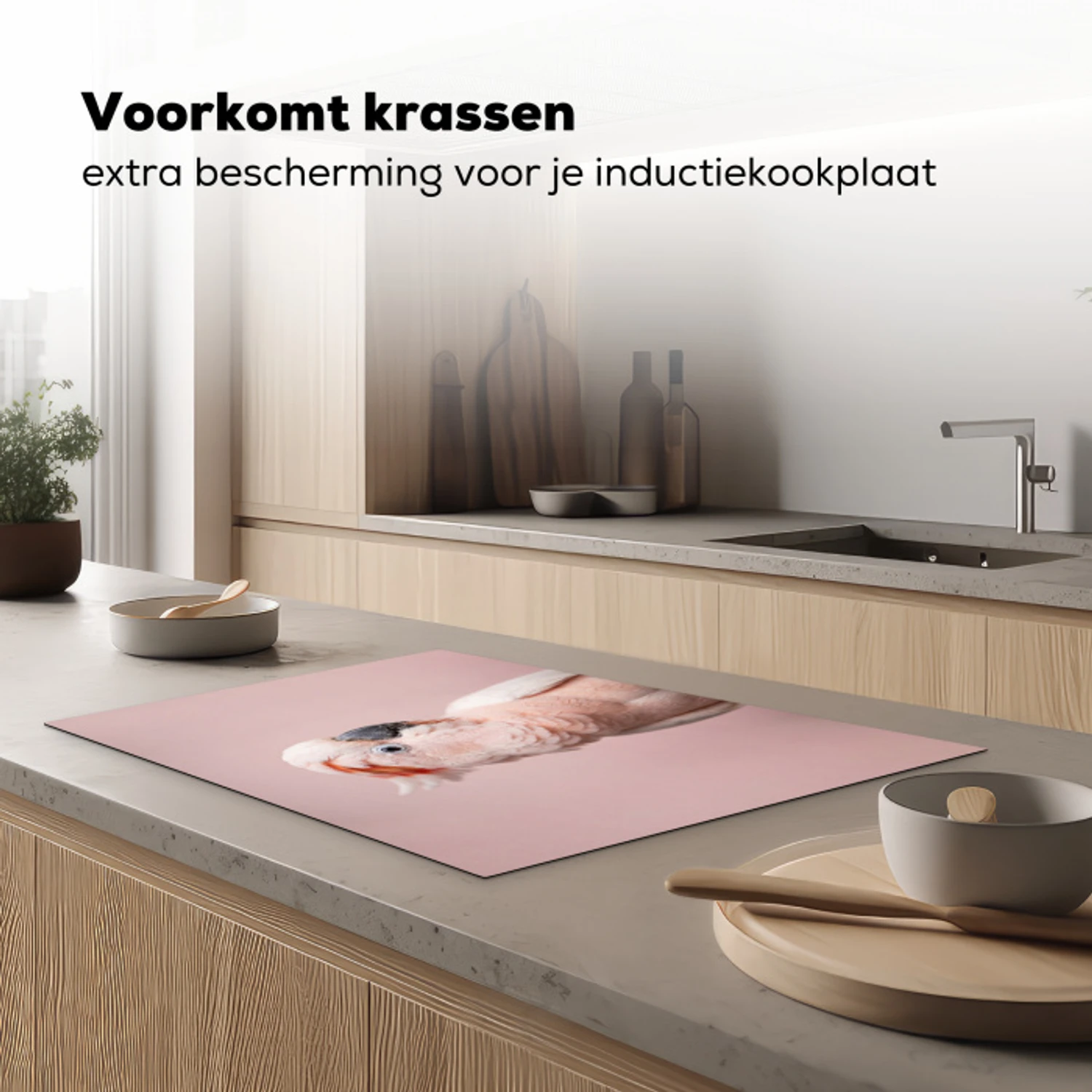 Kaketoe - Portret - Roze Inductie beschermer vinyl 3mm klein -sfeer1