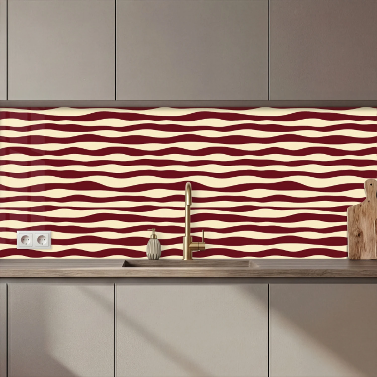Golven - Rood - Patroon - Crème keuken achterwand 2 middel 871 zz_3dshopping