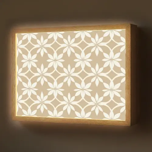 Bloemen - Patroon - Beige Light Box met batterij (Wandlamp) middel 907 -z3d_website