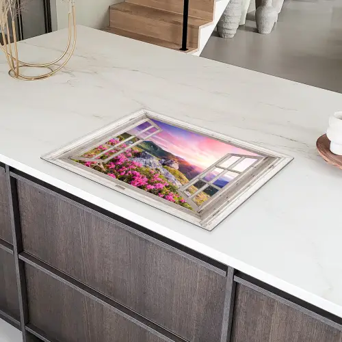 Bergen - Landschap - Doorkijk - Bloemen - Avond - Roze Inductie beschermer vinyl 3mm middel -sfeer8