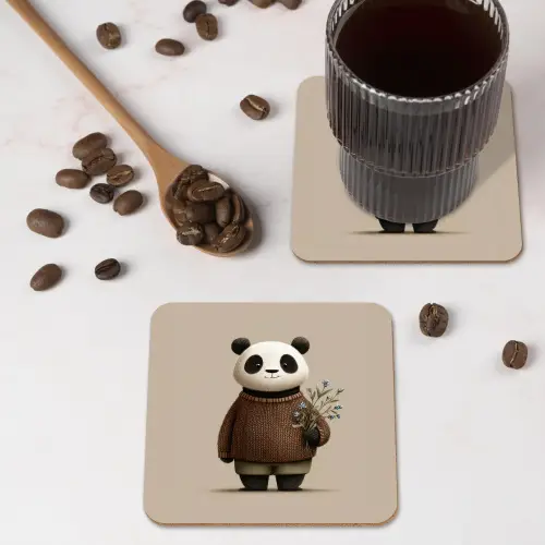 Panda - Blauwe bloemen - Zachtheid onderzetter kurk middel -sfeer2