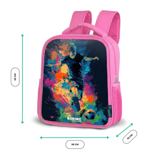 Neon - Voetballer - Kleurrijk Kinderrugzak - Roze middel -productfoto_formaten