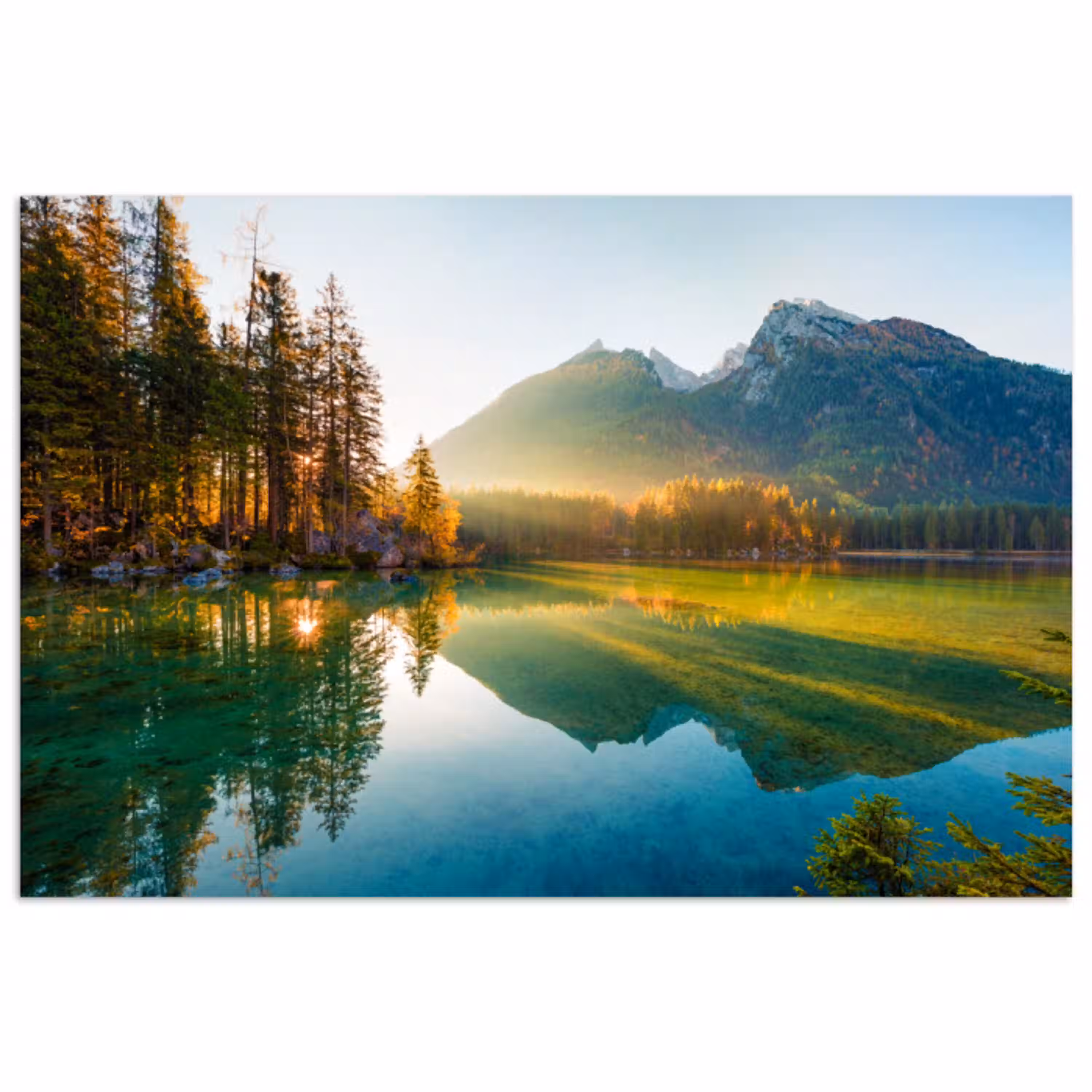 Meer - Bos - Bergen - Natuur - Zon - Landschap poster papier klein -3d