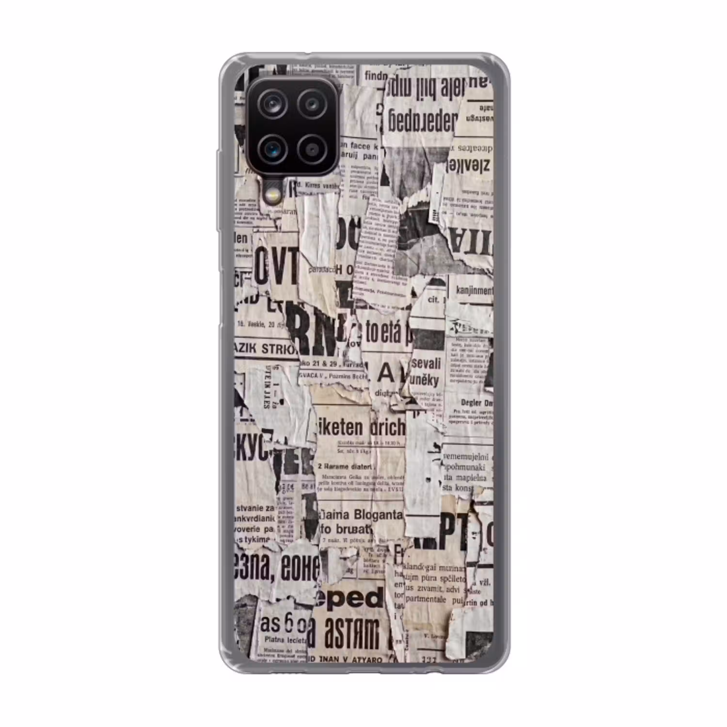 Krant - Gescheurd - Textuur - Abstract - Zwart-wit Telefoonhoesje Samsung Galaxy A12 klein -3d