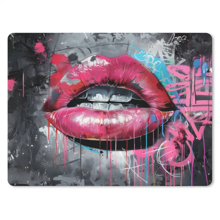 Lippen - Felroze - Graffiti - Verfstrepen muismat rubber klein -3d
