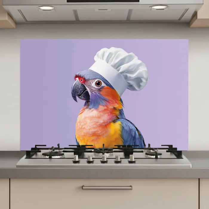 Papegaai - Koksmuts - Paars - Cute keuken achterwand spatscherm klein -3d_website