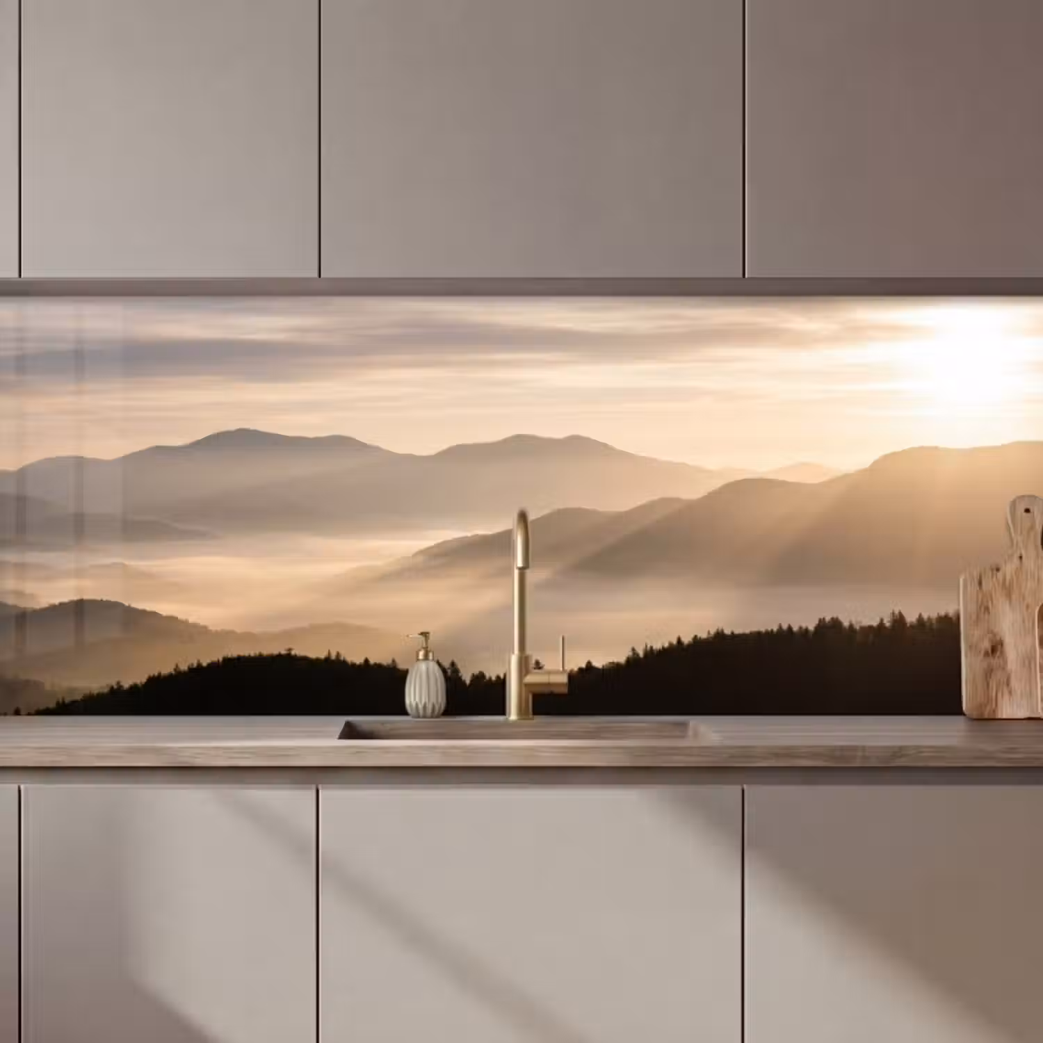 Küchenrückwand - Berge - Nebel - Sonnenstrahlen