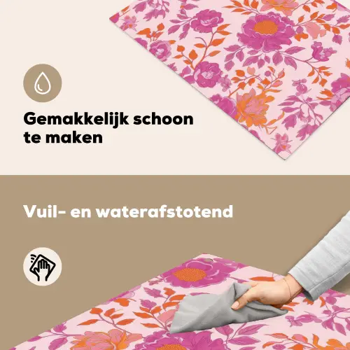 Bloemenpatroon - Roze - Oranje - Bloemen Inductie beschemer met haakjes klein -ky-schoon-nl