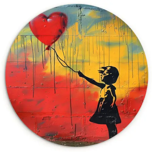 Banksy - Kunst - Graffiti - Meisje - Street art Wandcirkel kunststof plaat 5mm dik klein -3d