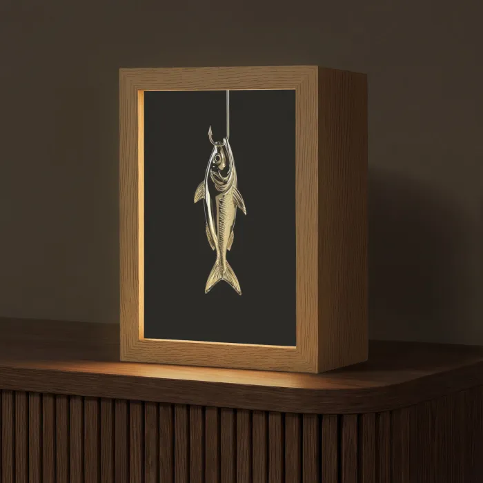 Goud - Vis - Haak - Zwart Light Box met kabel (Tafellamp) klein -z3d_website