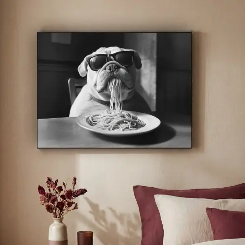Hond - Bulldog - Pasta - Bril - Stoer - Dieren Textielframe zwart klein -sfeer1