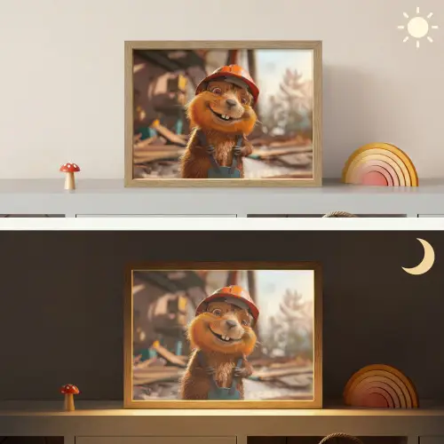 Bever - Bouw - Bouwhelm - Dier Light Box met batterij (Wandlamp kind) middel -sfeer3_kind