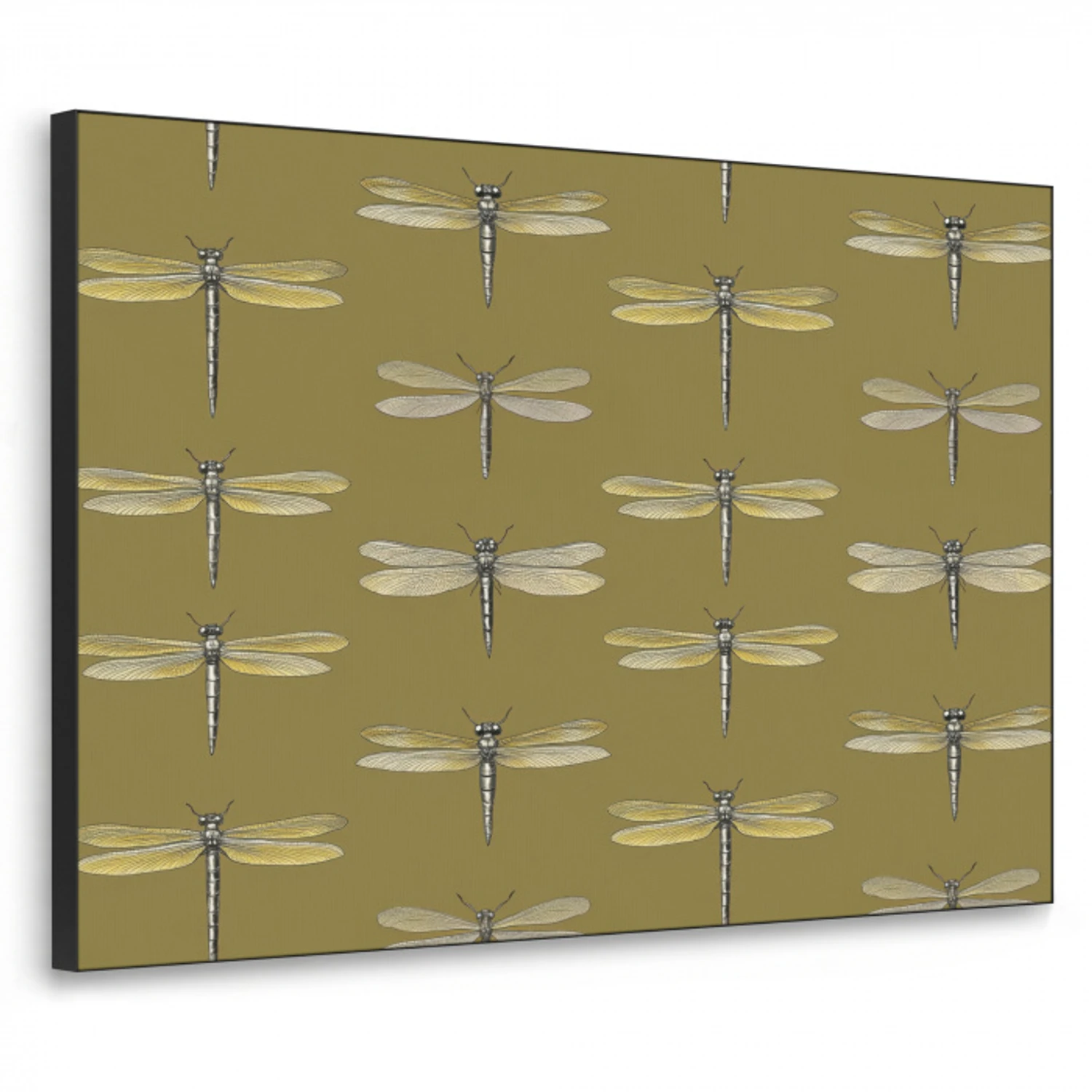 Libellen - Patroon - Groen Textielframe zwart klein 947 -3d