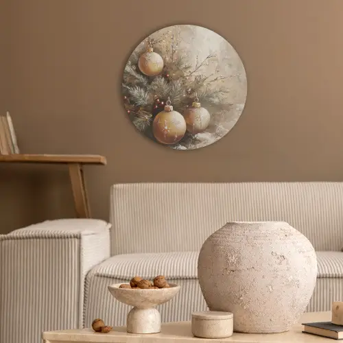 Kerst - Kerstballen - Beige - Goud Akoestische PET Vilt - Rond klein -sfeer1