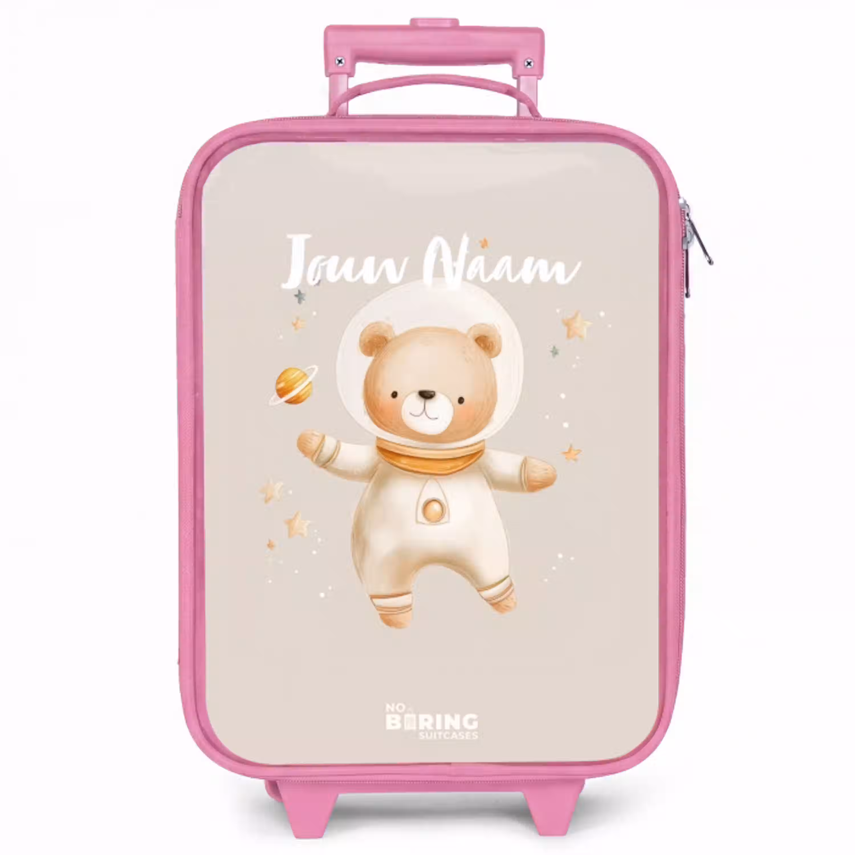 Beige ruimtebeer zweeft tussen sterren Kinderkoffer - Roze klein -zzz_website3d