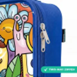 Cartoon van verschillende wezens en gezichten Kinderkoffer - Blauw klein -rits_EN