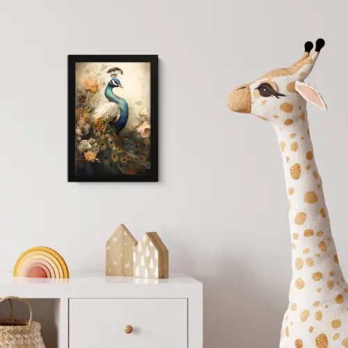 Pauw - Pauwenveren - Bloemen - Vogels - Botanisch fotolijst zwart zonder passe partout klein -usfeer4_kinderkamer