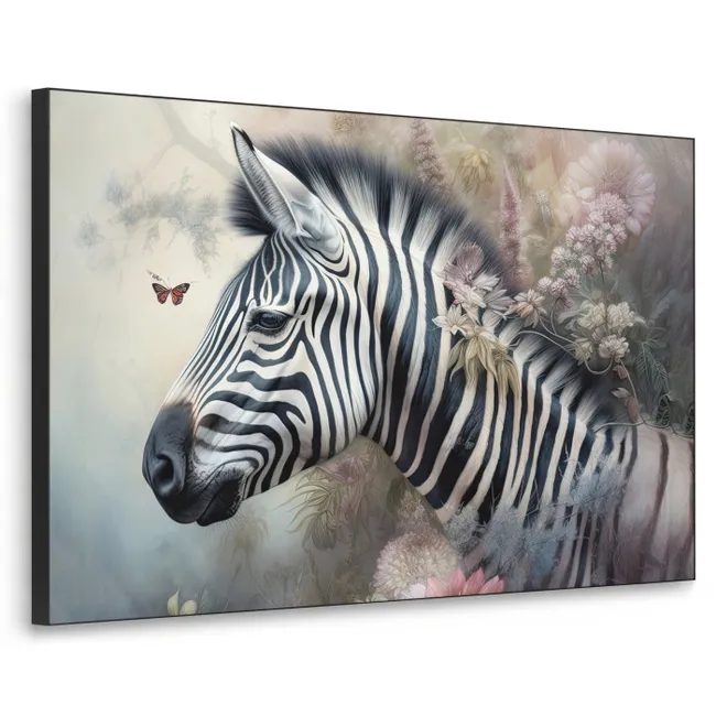 Art frame - Zebra - Wilde dieren - Vlinder - Bloemen