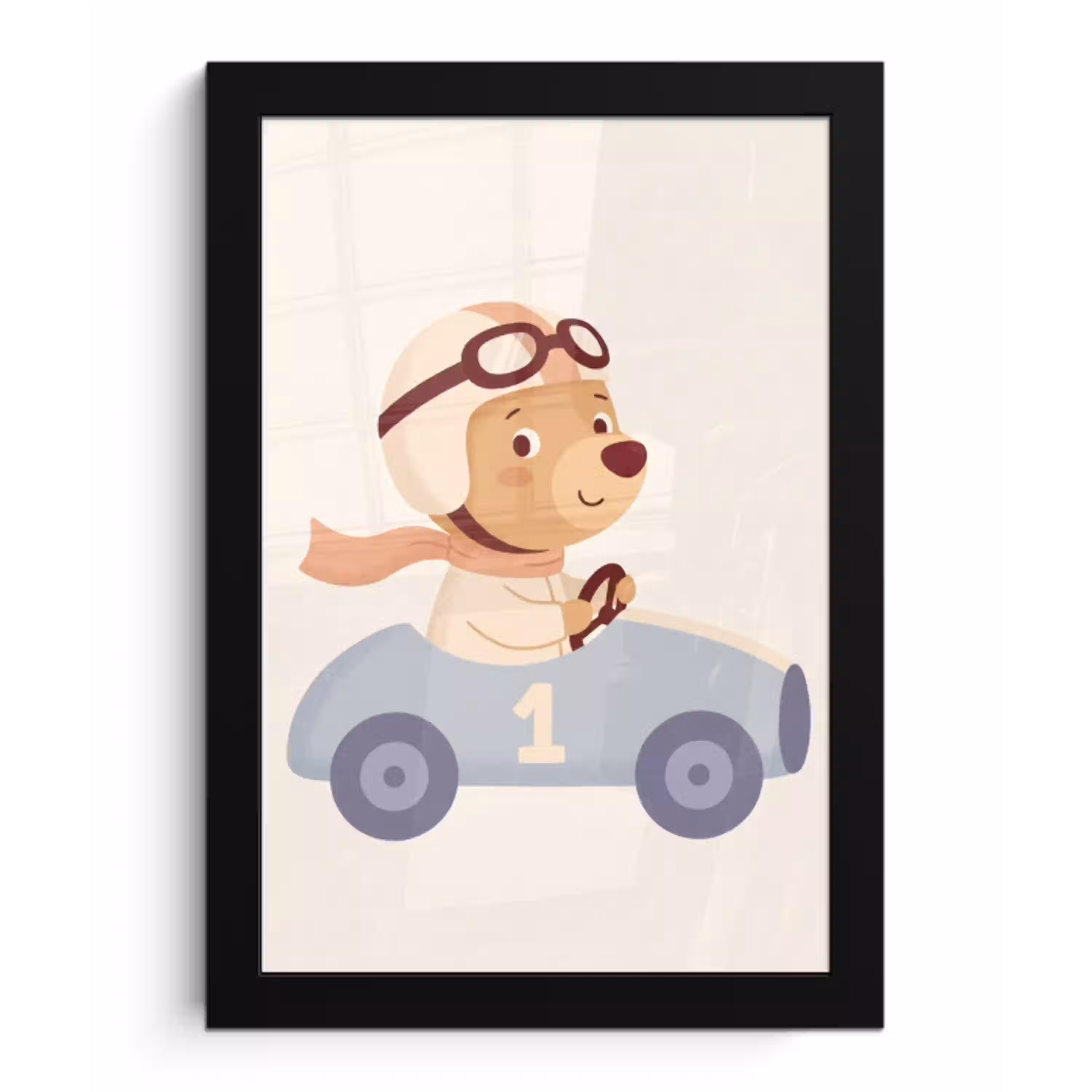 Beer - Auto - Kinderkamer - Cartoon - Speels fotolijst zwart zonder passe partout klein -3d