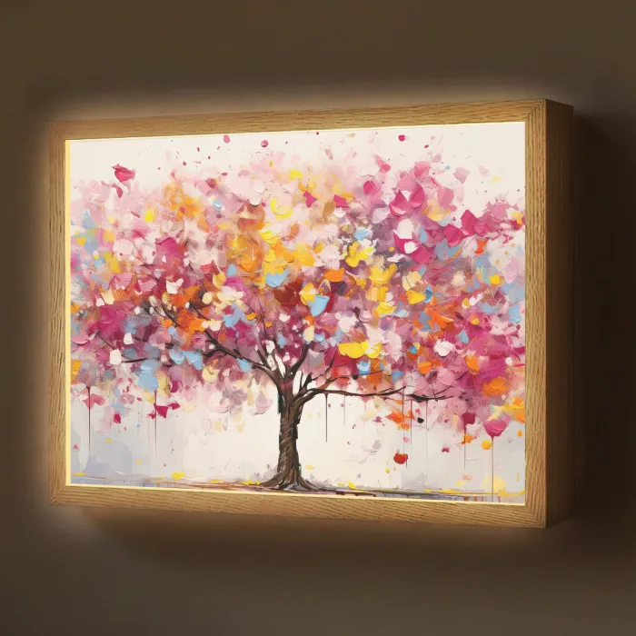 Aquarel - Boom - Kunst - Abstract Light Box met batterij (Wandlamp) middel -z3d_website
