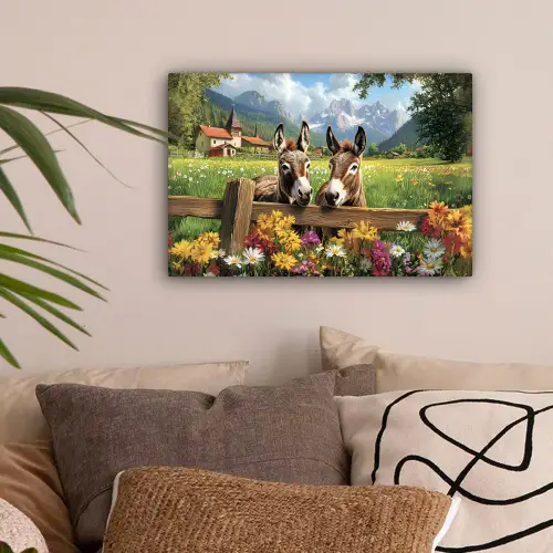 Ezels - Bloemen - Zomers canvas 2cm klein -sfeer1