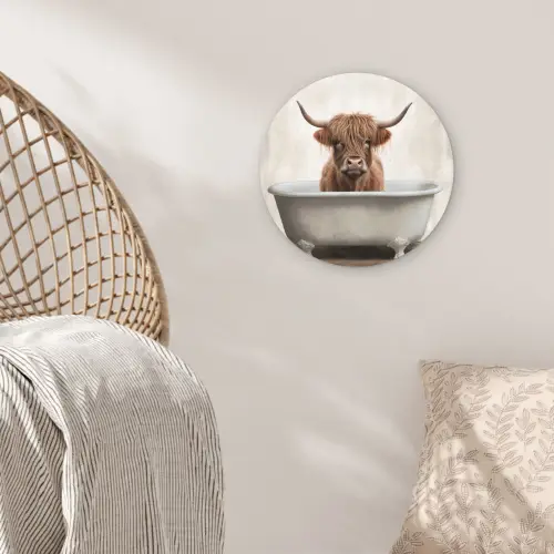 Schotse hooglander - Bad - Badkamer - Badkuip - Bruin - Horens Wandcirkel kunststof plaat 5mm dik klein -sfeer5