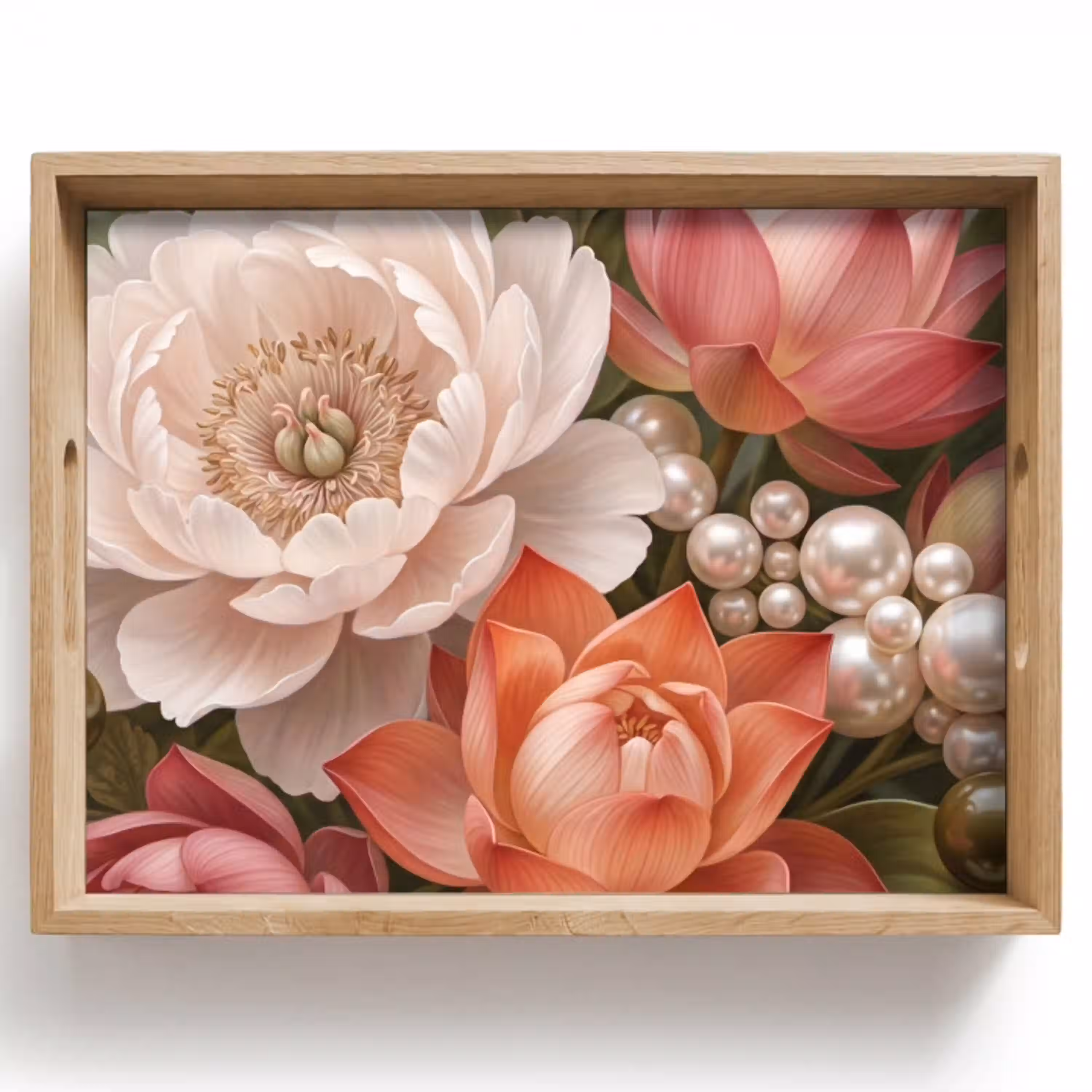 Bloemen - Parels - Elegant - Roze - Wit Dienblad Rechthoek middel -z3d_shopping