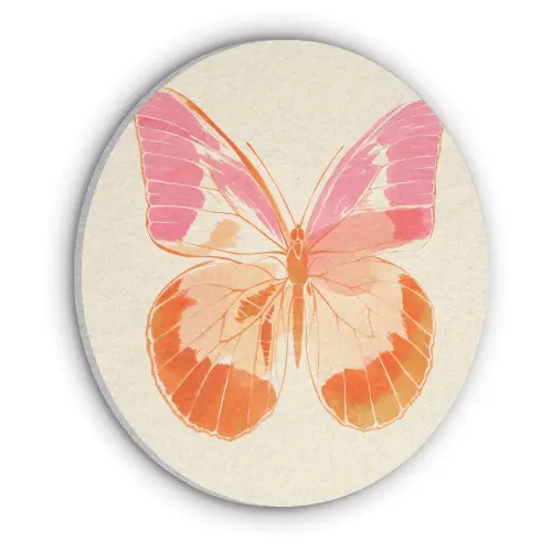 Oranje - Vlinder - Minimalistisch Akoestische PET Vilt - Rond klein -3d