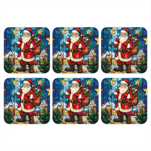 Kerstman - Glas - Kleurrijk onderzetter kurk middel -3d