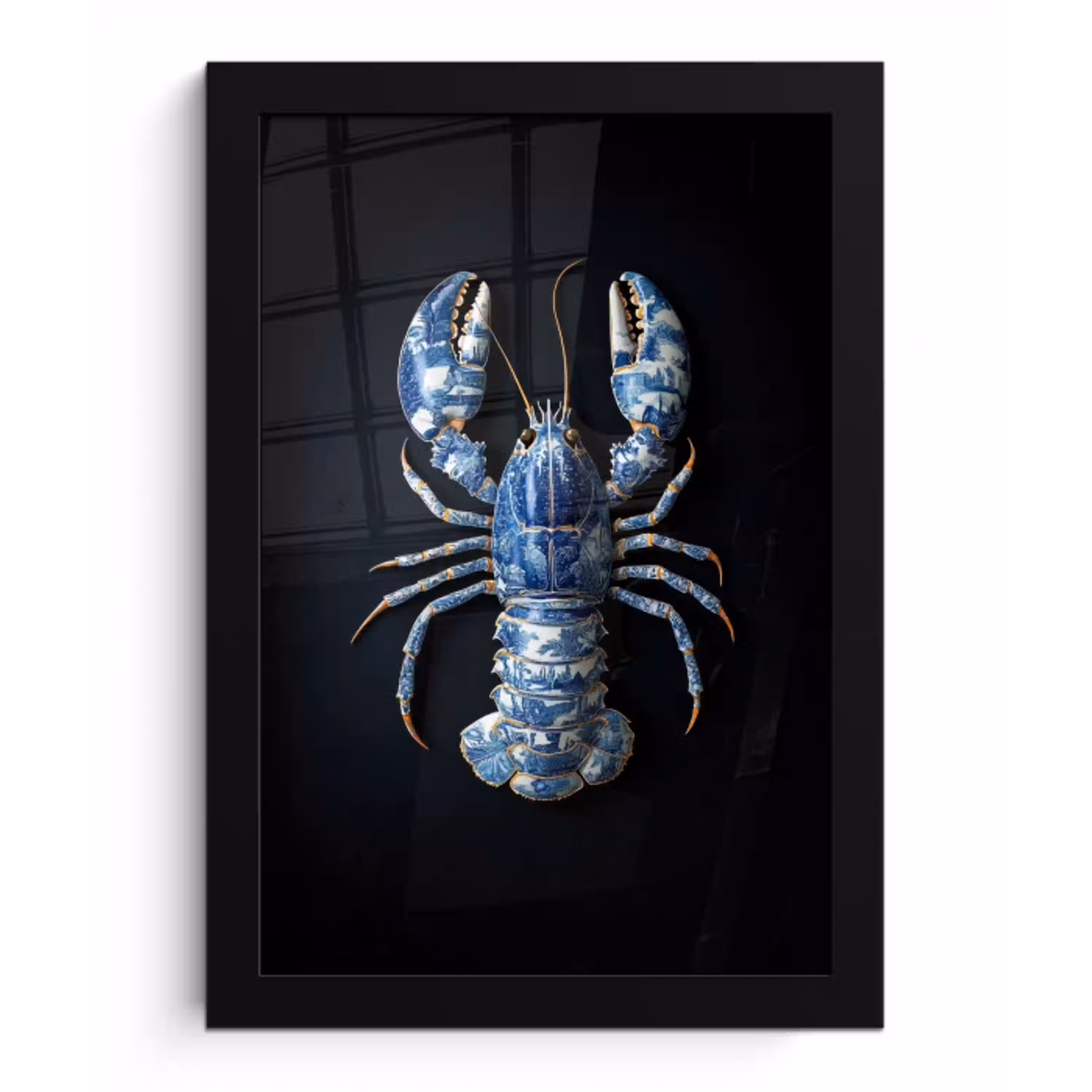 Kreeft - Delftsblauw - Schild - Stoer fotolijst zwart zonder passe partout klein -3d