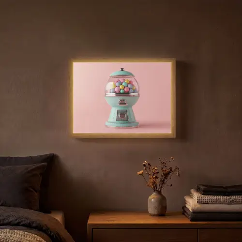 Kauwgom - Retro - Snoep - Roze Light Box met batterij (Wandlamp) middel -sfeer4