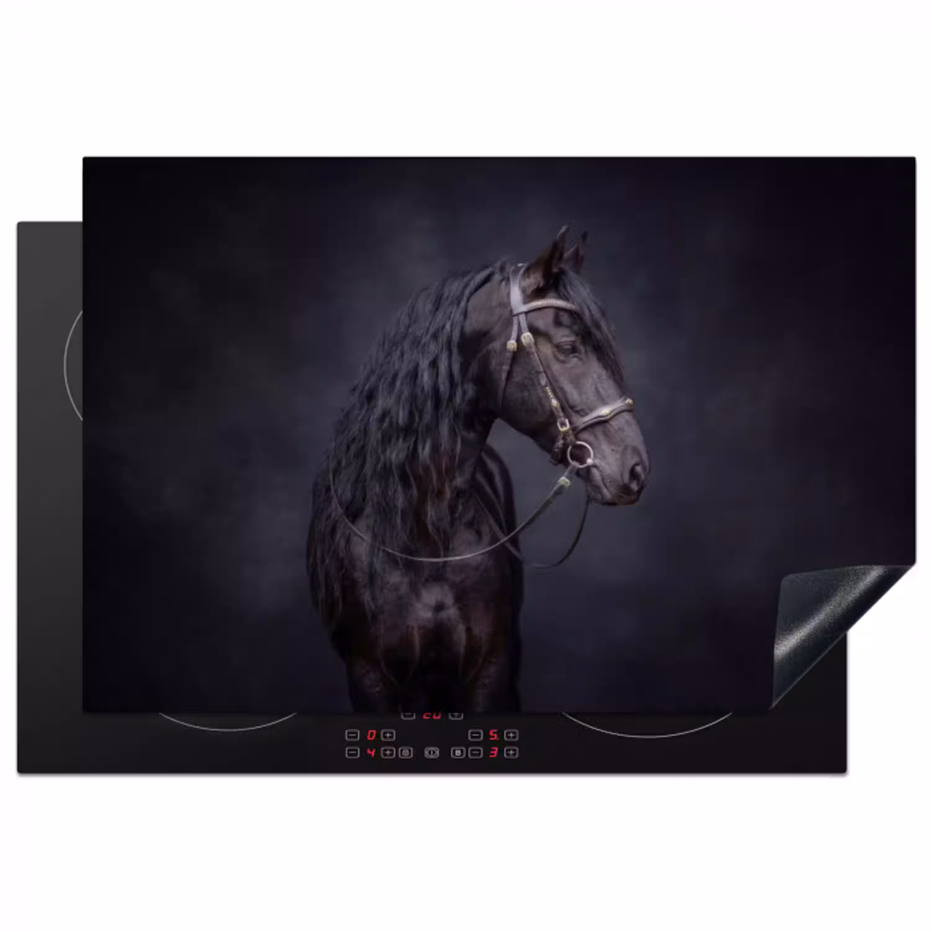 Portret - Paard - Donker Inductie beschermer vinyl 3mm klein -3d
