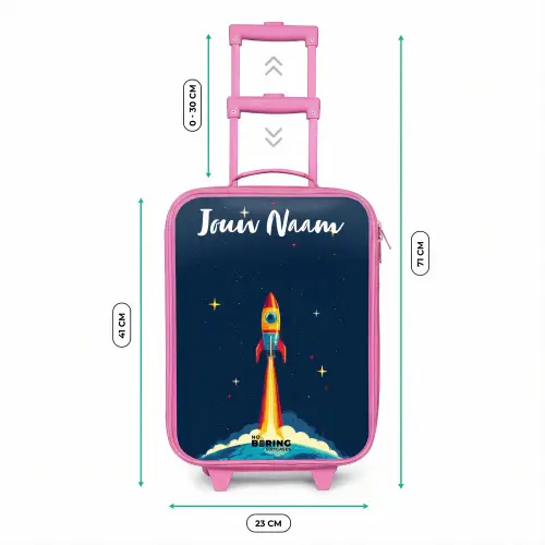 Planeet - Raket - Sterren - Donkerblauw Kinderkoffer - Roze klein -productfoto_formaten