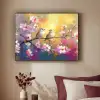 Vogels - Bloemen - Roze Textielframe zwart klein -sfeer1