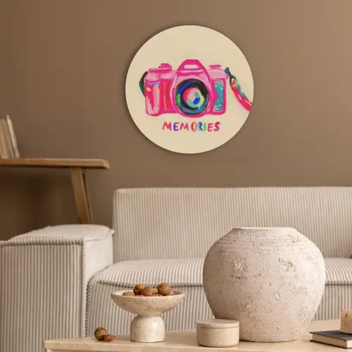 Camera - Memories - Roze - Geschilderd Akoestische PET Vilt - Rond klein -sfeer1