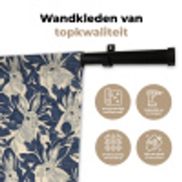 Hazen - Bladeren - Patroon - Blauw - Beige Wandkleed katoen klein 269 -sfeer2
