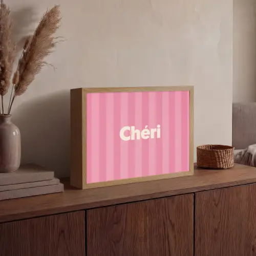 Gestreept - Roze - Chéri Light Box met batterij (Wandlamp) middel -sfeer2