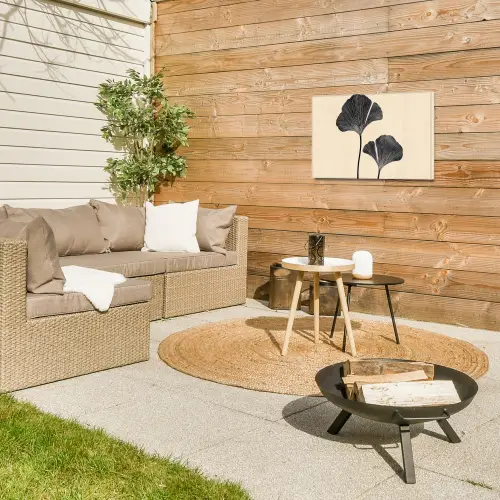 Bladeren - Minimalistisch - Zwart Tuinposter op houten frame 2 cm dik klein -sfeer2
