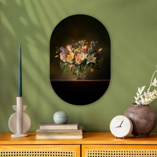 Glazen - Bloemen - Boeket - Kleuren Wandcirkel Ovaal Forex klein -sfeer2
