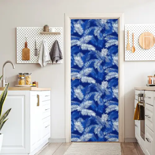 Palmblad - Patroon - Blauw deurposter klein 289 -sfeer5