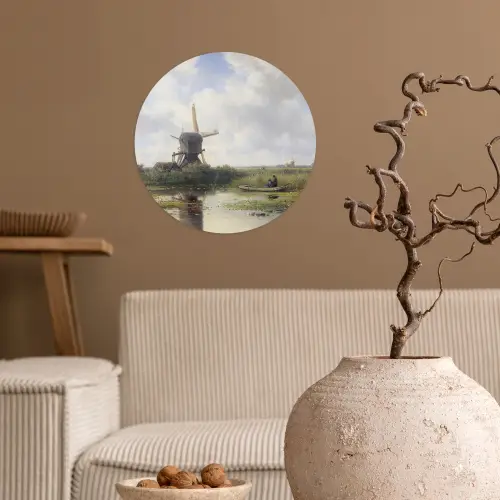 Molen - Willem Roelofs - Oude meesters - Kunst Wandcirkel behangsticker klein -sfeer1