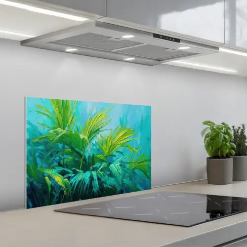 Bladeren - Groen - Schilderij - Abstract keuken achterwand spatscherm klein -3d_schuin