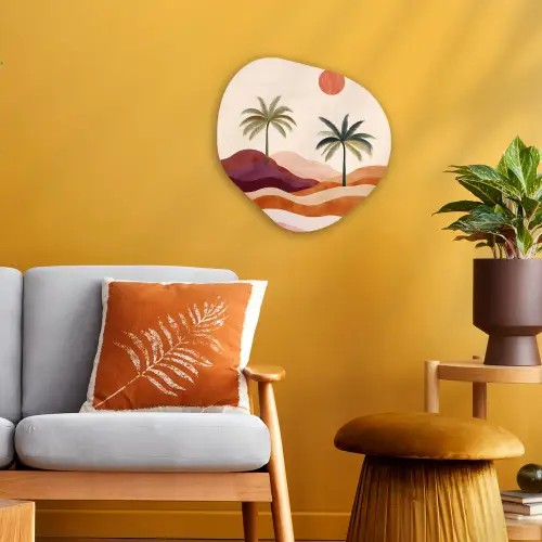 Palmbomen - Abstract - Zon - Heuvels Wandcirkel Organisch Forex 3mm klein -sfeer4