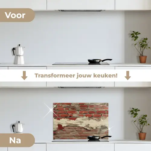 Muur - Baksteen - Verweerd keuken achterwand spatscherm klein -voor_na_NL